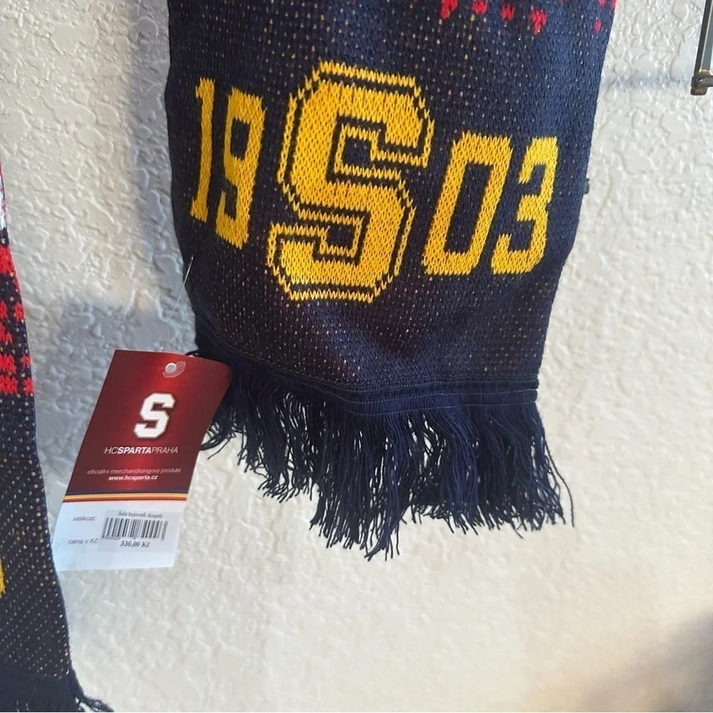 CZ HC Sparta Praha Navy and Yellow Graphic Knit Scarf